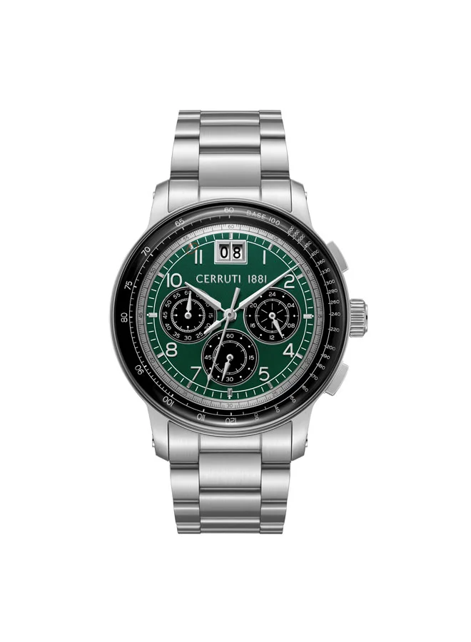 شيروتي 1881 Petroio Green/Black Dial Stainless Steel Bracelet Chronograph Watch for Men, 43mm